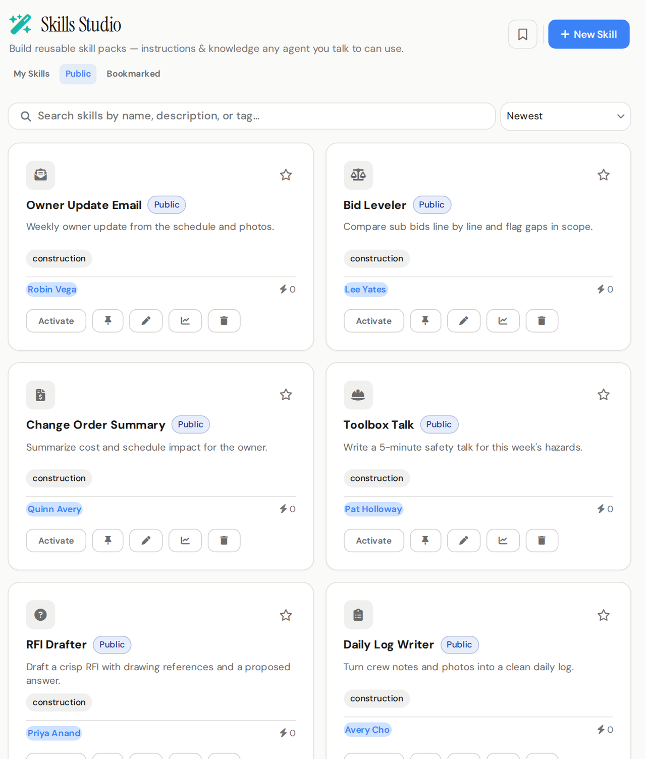 Skills Studio with reusable skill packs like Executive Summary and Email Polish